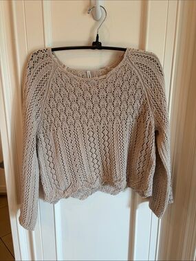 Only Beige Open-Knit Crewneck Sweater